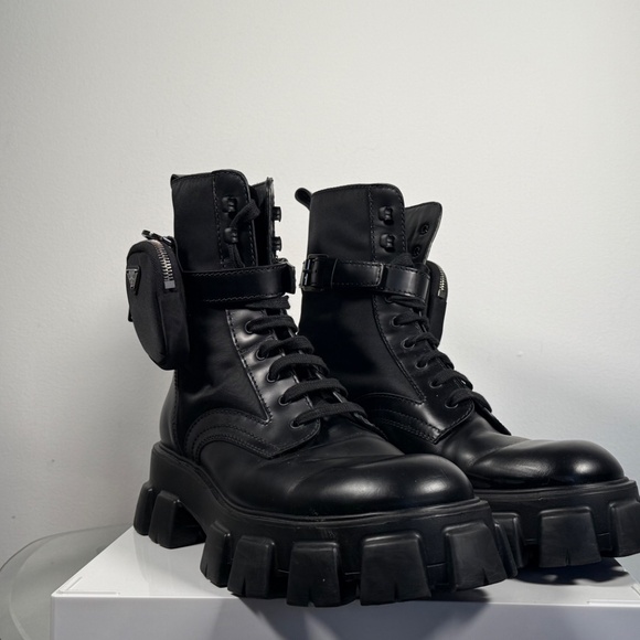 Prada Monolith Brushed Leather Re-Nylon Boots with Pouch Size 11 - Picture 2 of 7